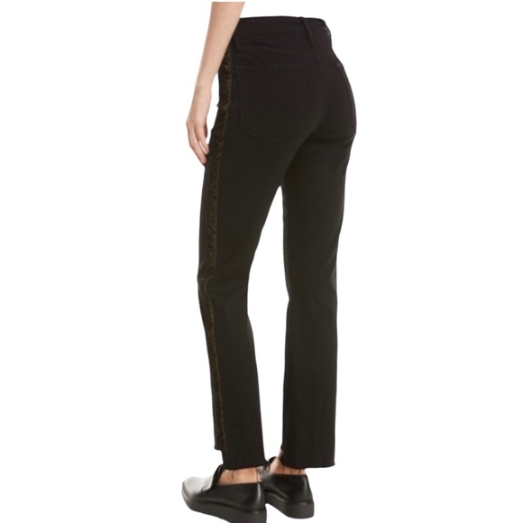 FRAME Le High Skinny Velvet Tux Raw Hem Jeans Noir Size 26 - Picture 3 of 17